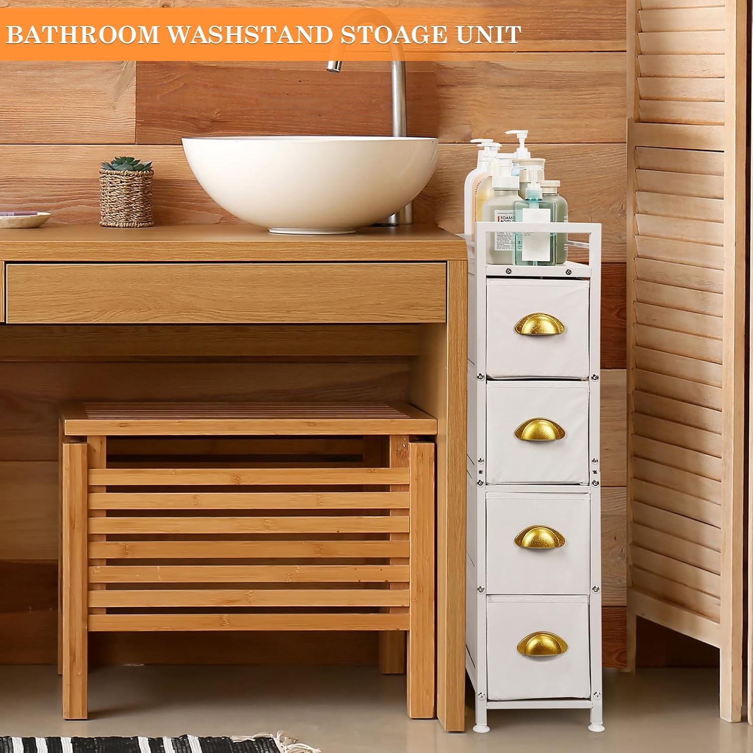 Narrow 4 Drawers Fabric Storage Dresser with Wooden top Z2343