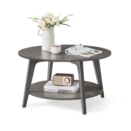 Round Coffee Table, 2 Tier, 31.5 x 17.7 Inches, Honey Brown H845