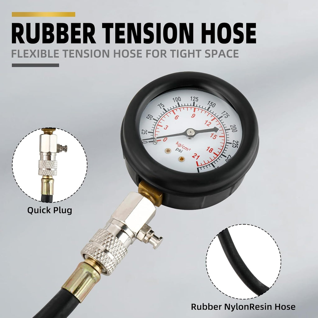 Engine Compression Tester, 0-300 PSI, 8pcs Compression Tester with Adapters A664