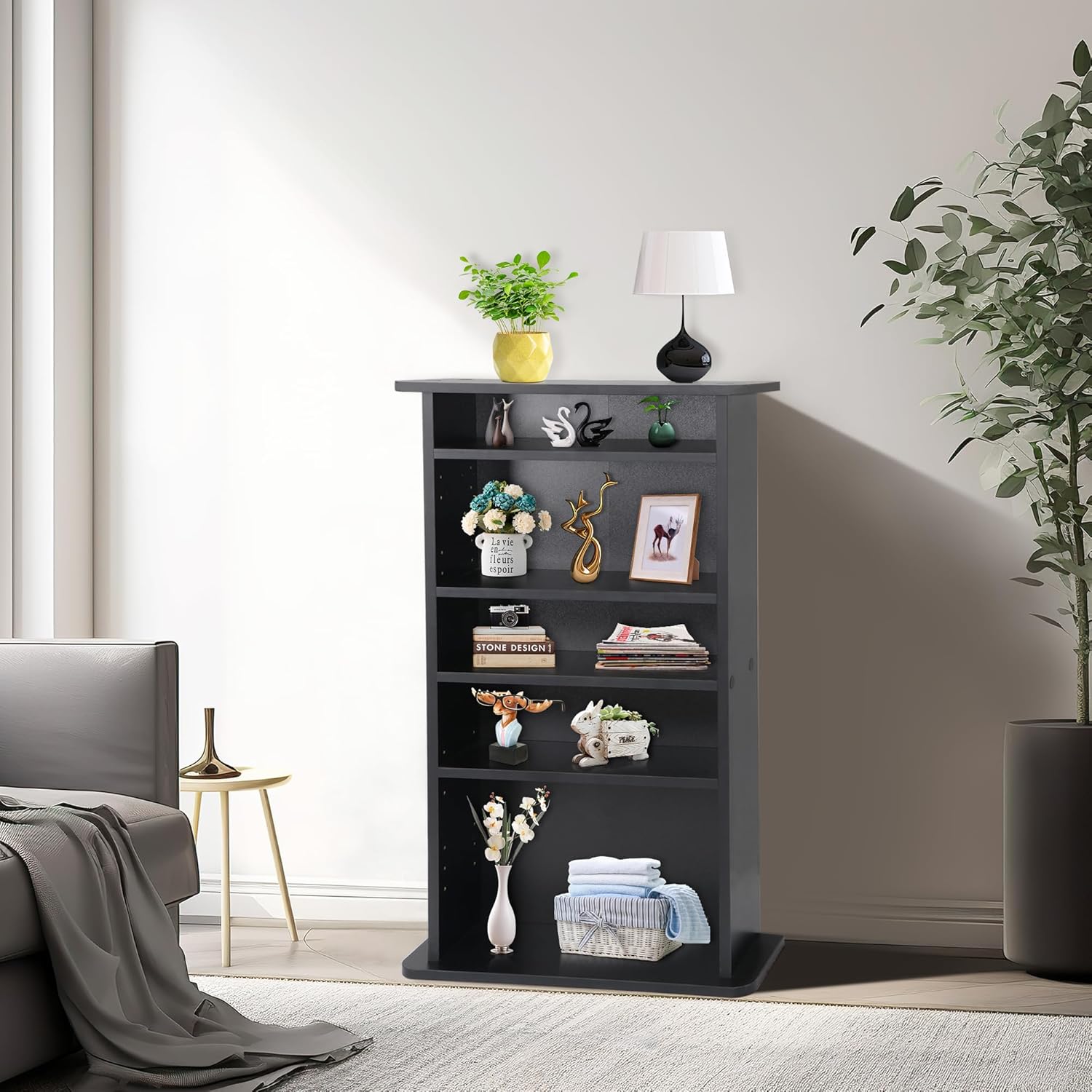 Black 5-Tier Adjustable Media Storage Shelf G857