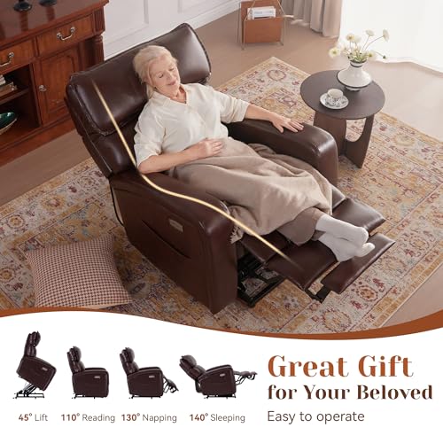 Leather Power Lift Recliner Chair with Heat & Massage C9645