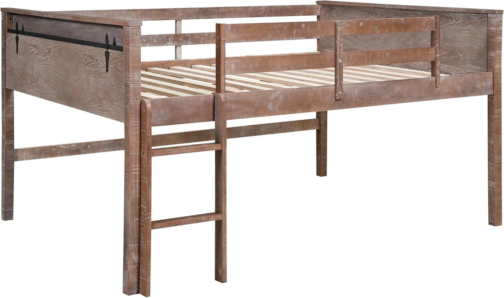 Twin Size Wood Loft Bed with Hanging Clothes Rack K9523