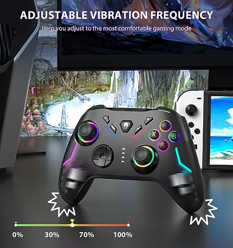Wireless PC Gaming Controller with 9 Color LED Light, Turbo Function, Adjustable Vibration & Headphone Jack (2.4G) N283