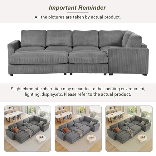 Gray Corduroy Modular Sofa with Two Ottomans J514554