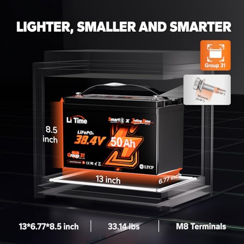 36V 50Ah LiFePO4 Battery with Bluetooth Low-Temp Protection 50A BMS Deep Cycle Group31 Lithium Iron Phosphate Battery E241527