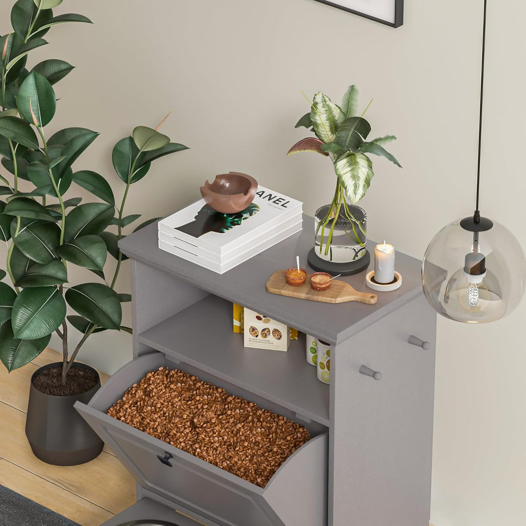 Dark Gray Dog Feeder Station with 2 Raised Dog Bowls G1250