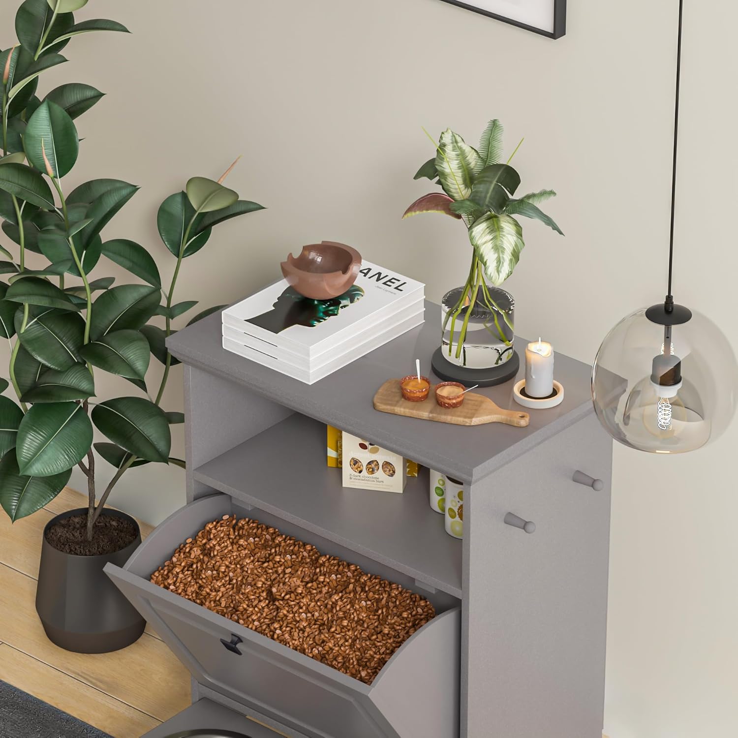 Dark Gray Dog Feeder Station with 2 Raised Dog Bowls G1250