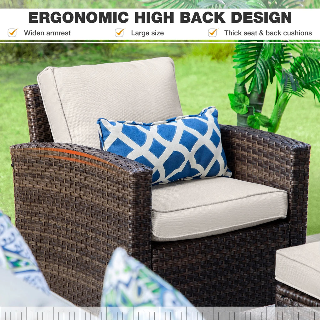 Beige 9-Seat Outdoor Patio Furniture Set with Fire Pit Table X4495