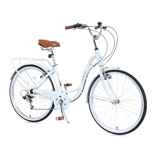 26 Inch Beach Cruiser Bike with 7 Speed, Adjustable Seat, Anti-Skid Tires, Front and Rear V-Brakes Q364312