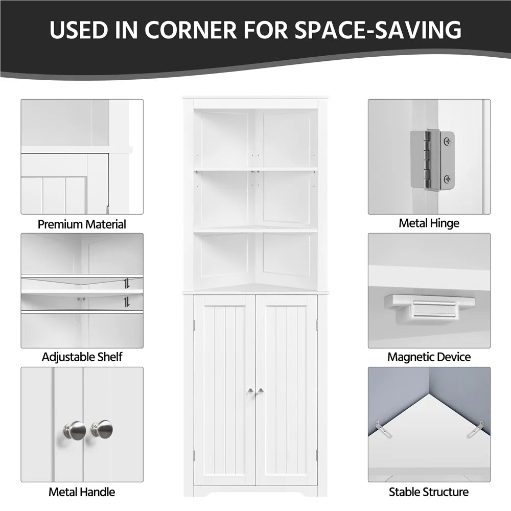 White Wooden Corner Cabinet with Open Shelf A275