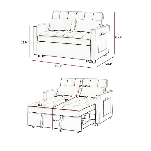 Off White 3 in 1 Sleeper Sofa Bed with Side Pockets X92672