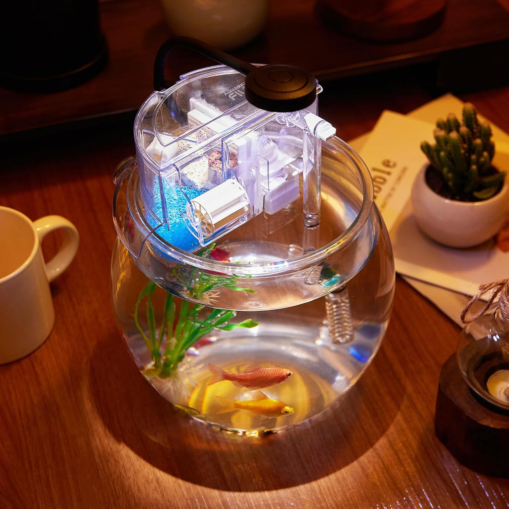1 Gallon Clear Plastic Round Fish Tank with Filter and Light P992