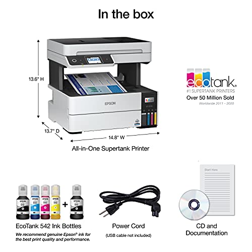 Wireless Color All-in-One Supertank Printer with Scanner, Copier, Fax and Auto Document Feeder, White V267