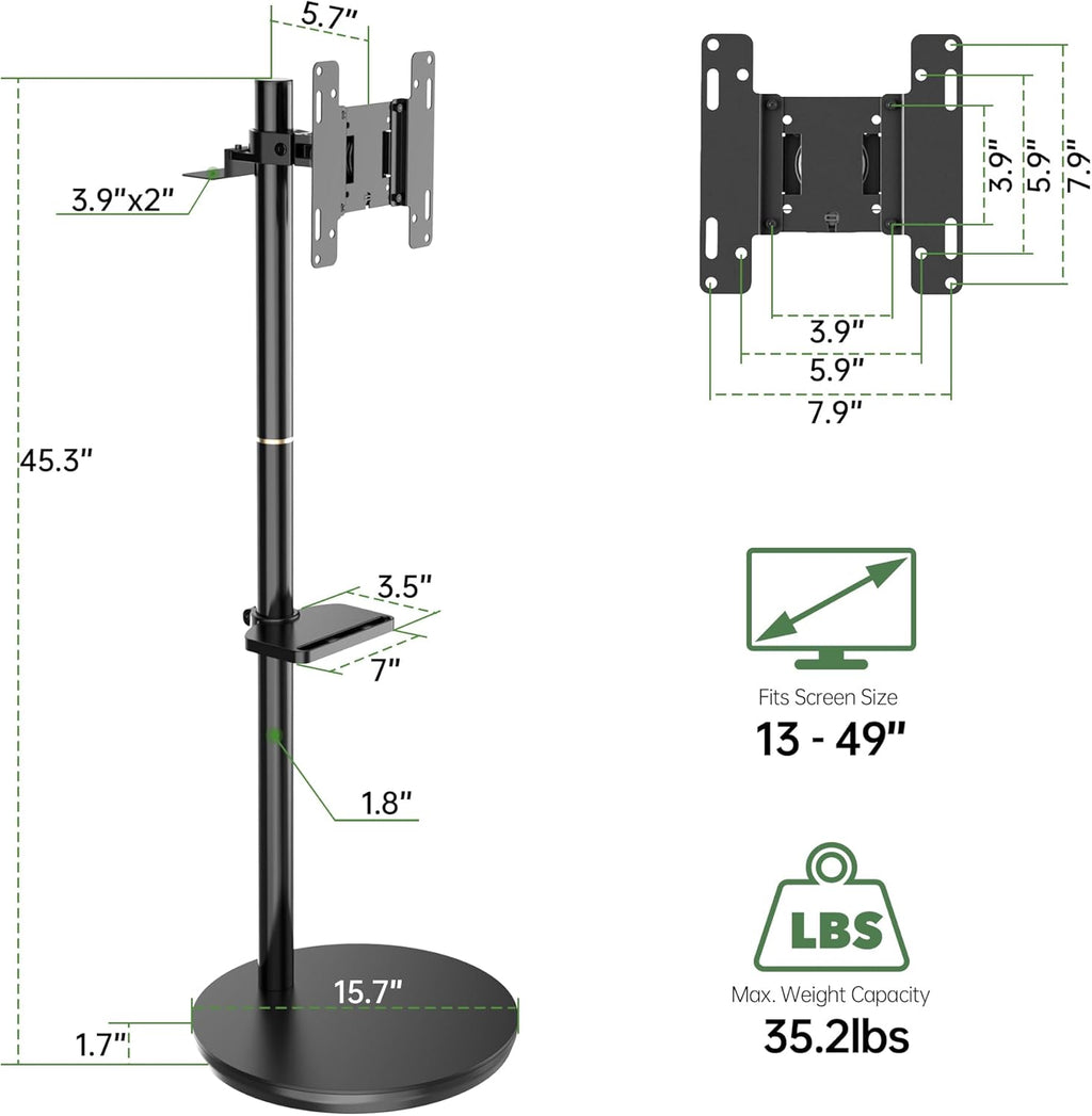 Black Rolling TV Stand with Wheels, Height Adjustable, VESA 200x200mm H46011