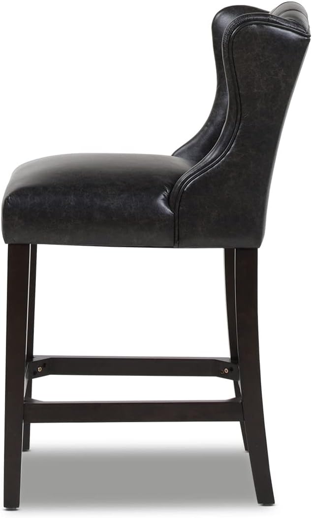 Vintage Black Brown Faux Leather Armless Counter Height Bar Stool R574556