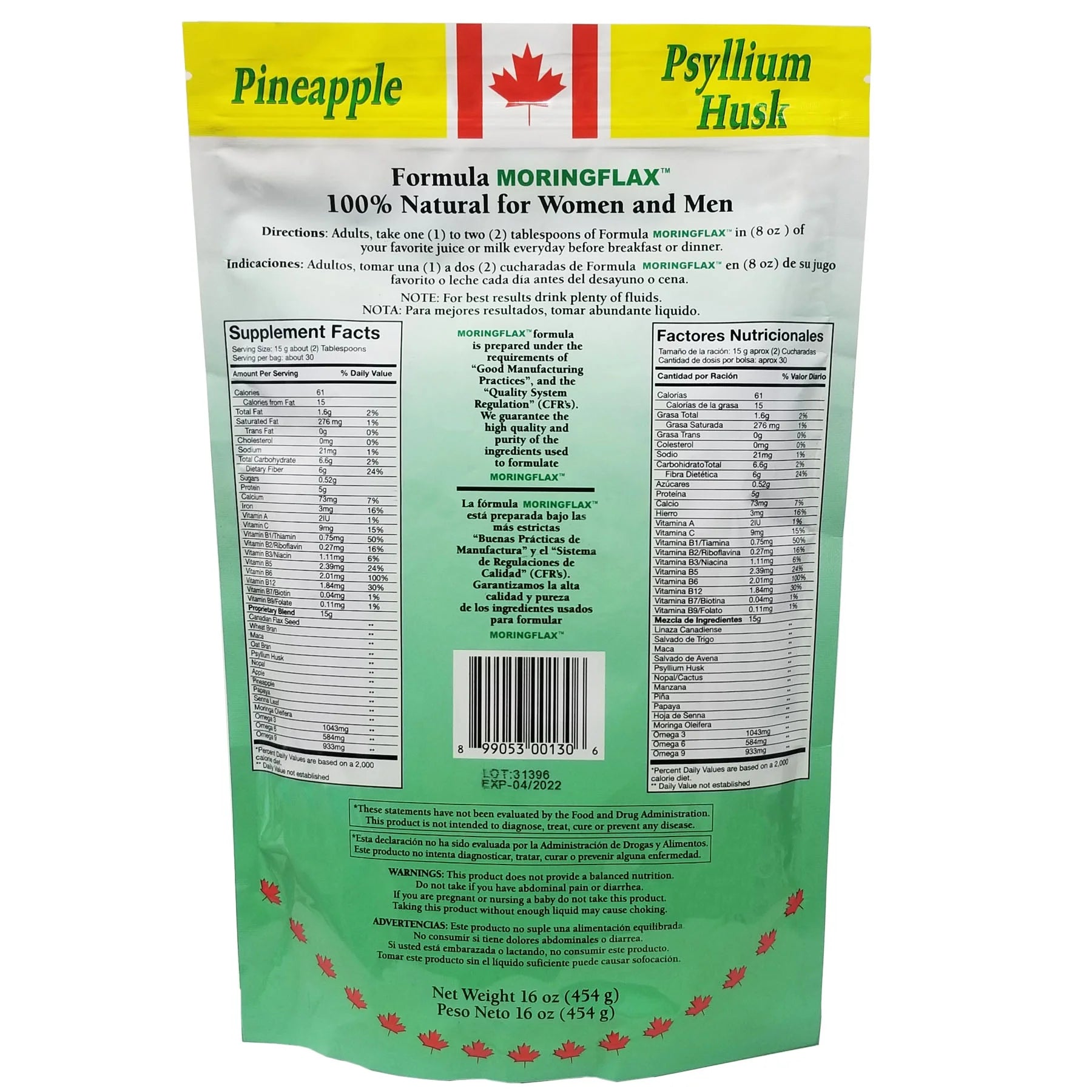100% Canadian Flax Seed with Garcinia Cambogia & Moringa Oleifera Herbal Supplement, 16 oz J86410