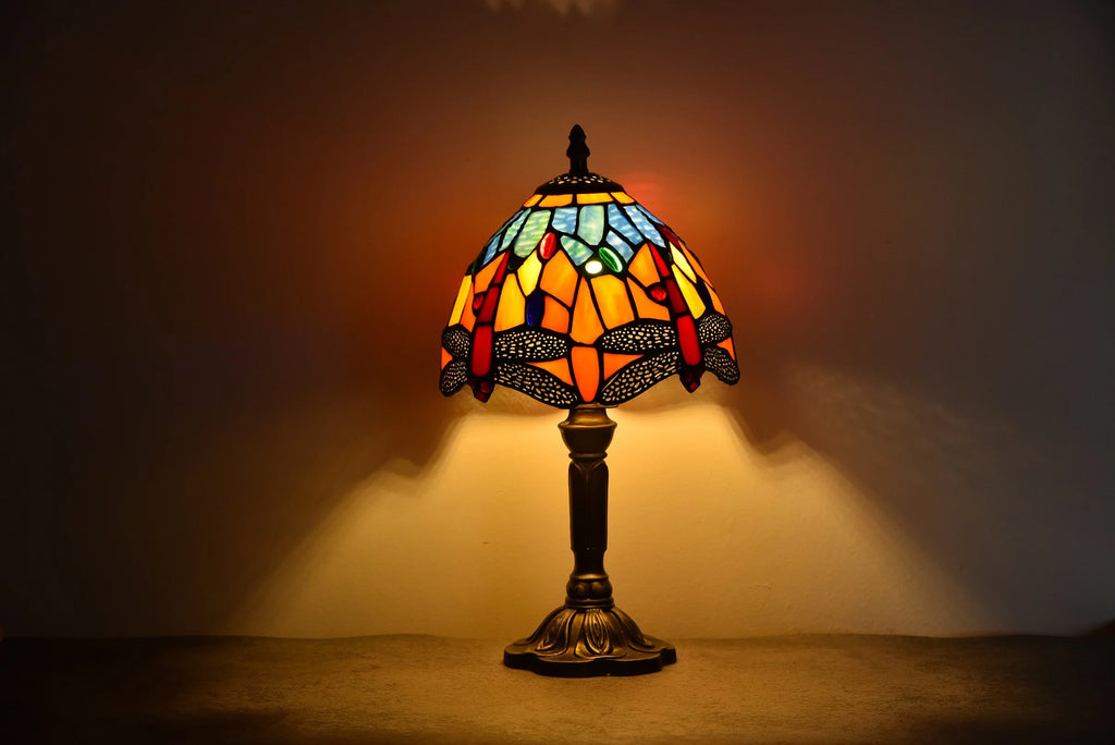 Tiffany Table Lamp Stained Glass Red Bronze Desk Light P327521