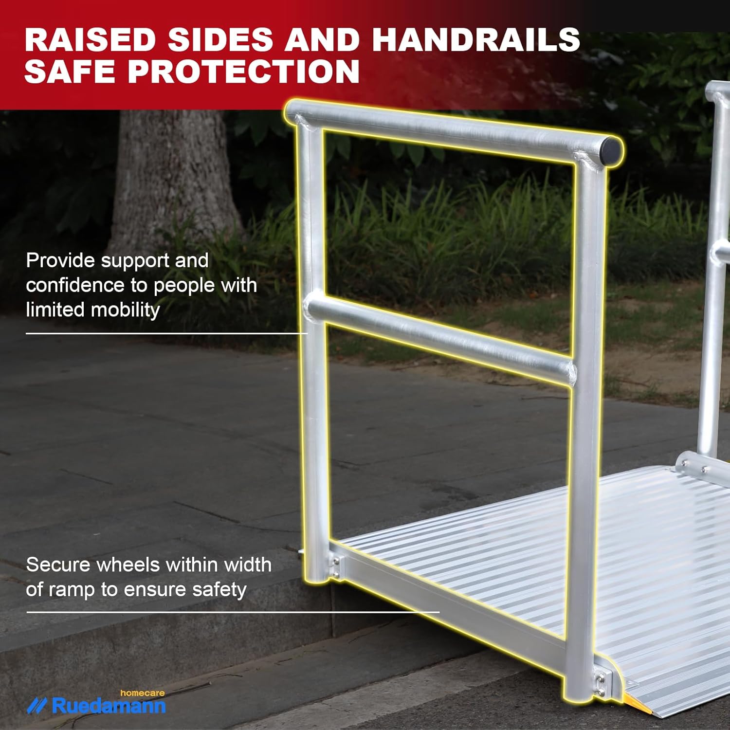 Aluminum Wheelchair Ramp with Handrails, 600 Lbs Capacity, Non-Slip A426001