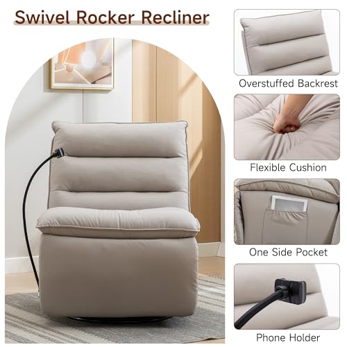 Beige Oversized Swivel Rocker Recliner Chair J752