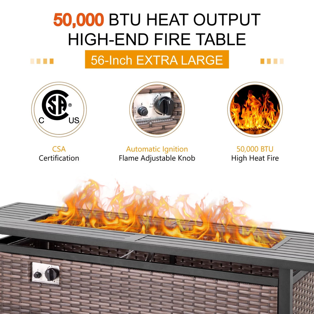 Beige 9-Seat Outdoor Patio Furniture Set with Fire Pit Table X4495