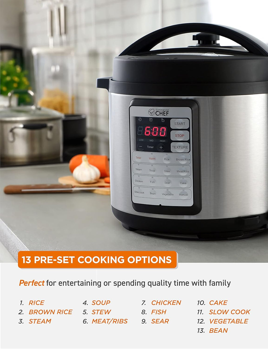 6.3 Quart Electric Pressure Cooker with Stainless Steel Interior C7378