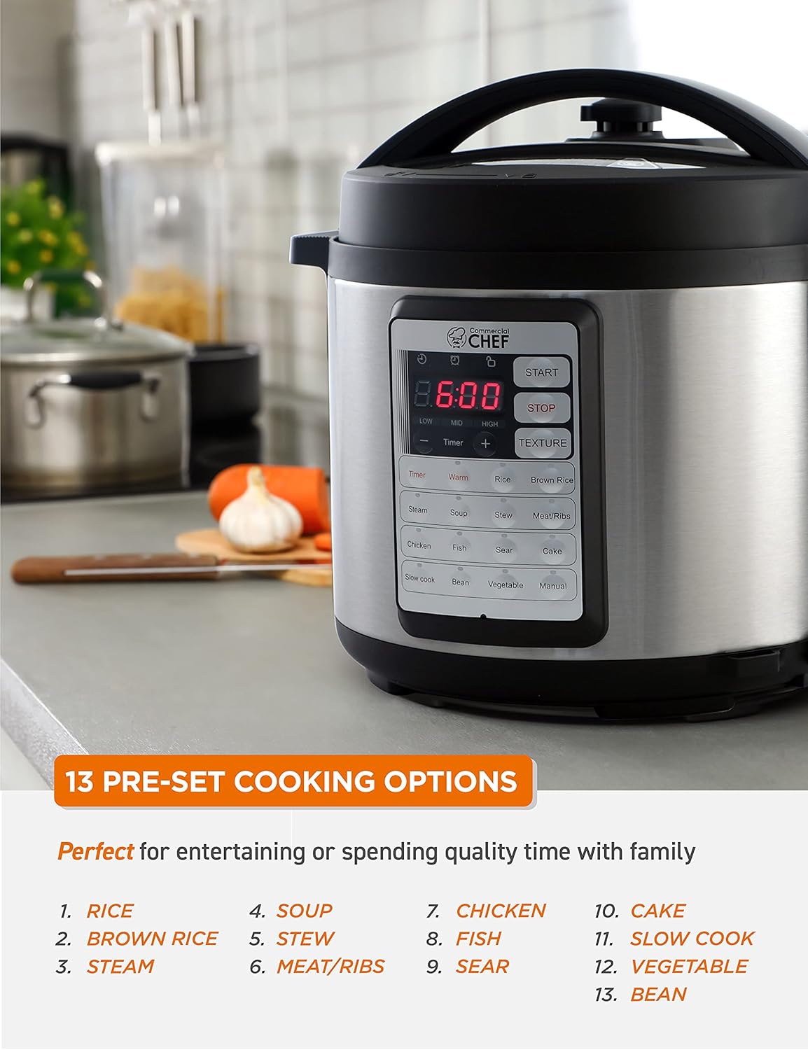 6.3 Quart Electric Pressure Cooker with Stainless Steel Interior C7378