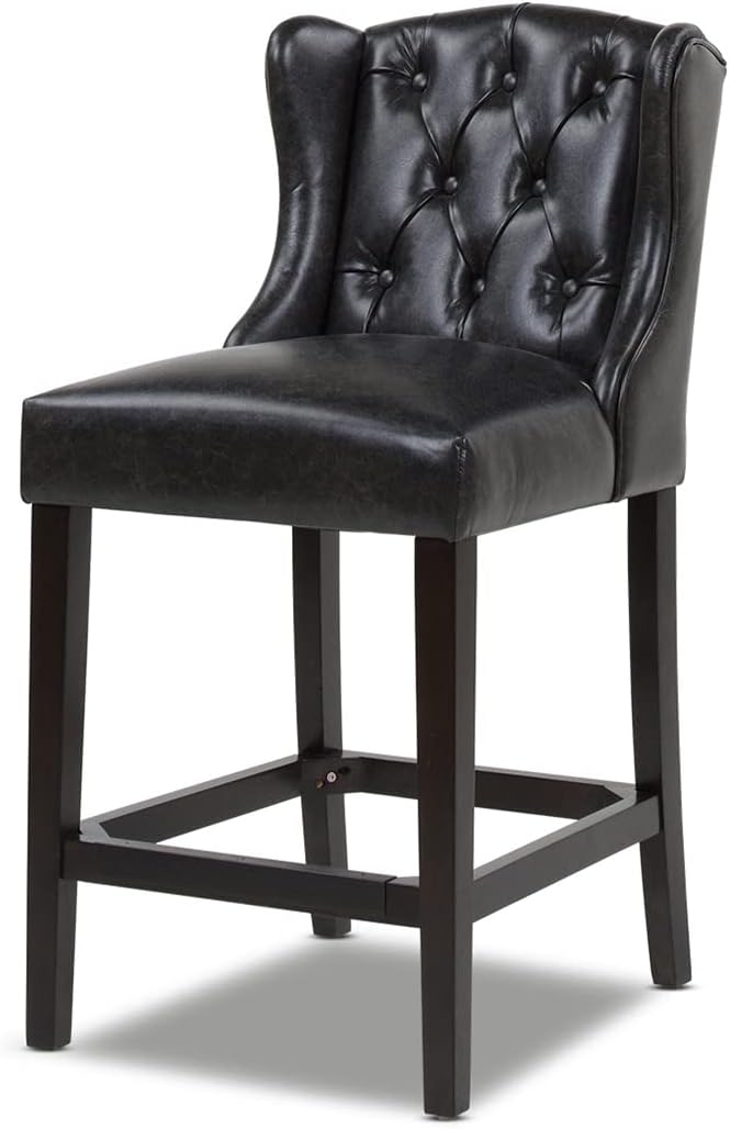 Vintage Black Brown Faux Leather Armless Counter Height Bar Stool R574556
