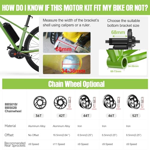 36V/48V 500W Mid Drive Ebike Motor Conversion Kit X2014