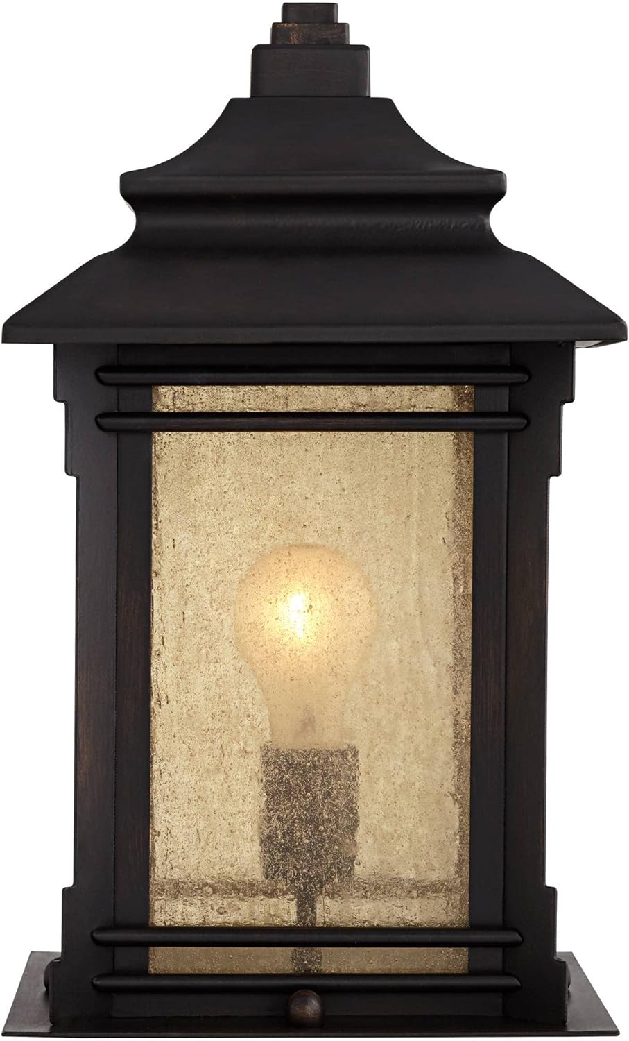 Set of 2 Rustic Farmhouse Outdoor Pier Mount Light Fixtures Walnut Bronze Frosted Cream Glass R535538