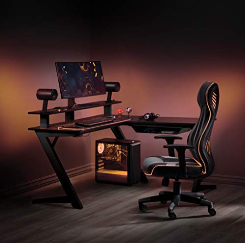 Red L-Shape Gaming Desk with Carbon Fiber Surface Z2449