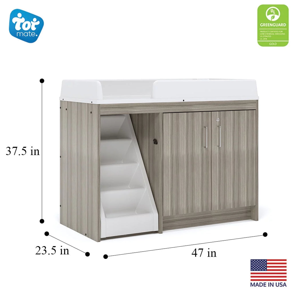 Toddler Walk Up Baby Changing Table with Stairs and Storage, Wood Laminate Finish, Elm Gray L412