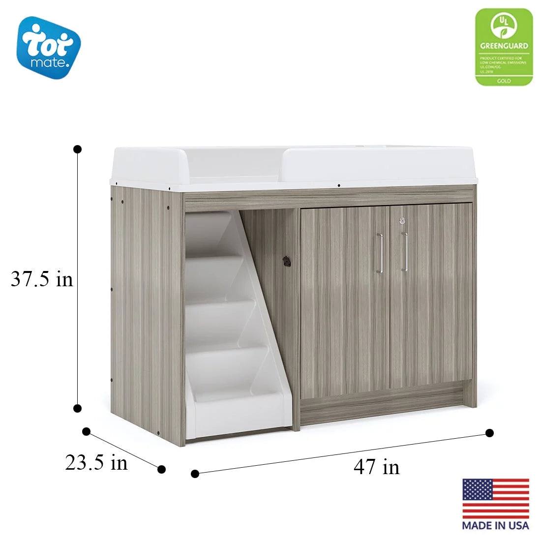Toddler Walk Up Baby Changing Table with Stairs and Storage, Wood Laminate Finish, Elm Gray L412