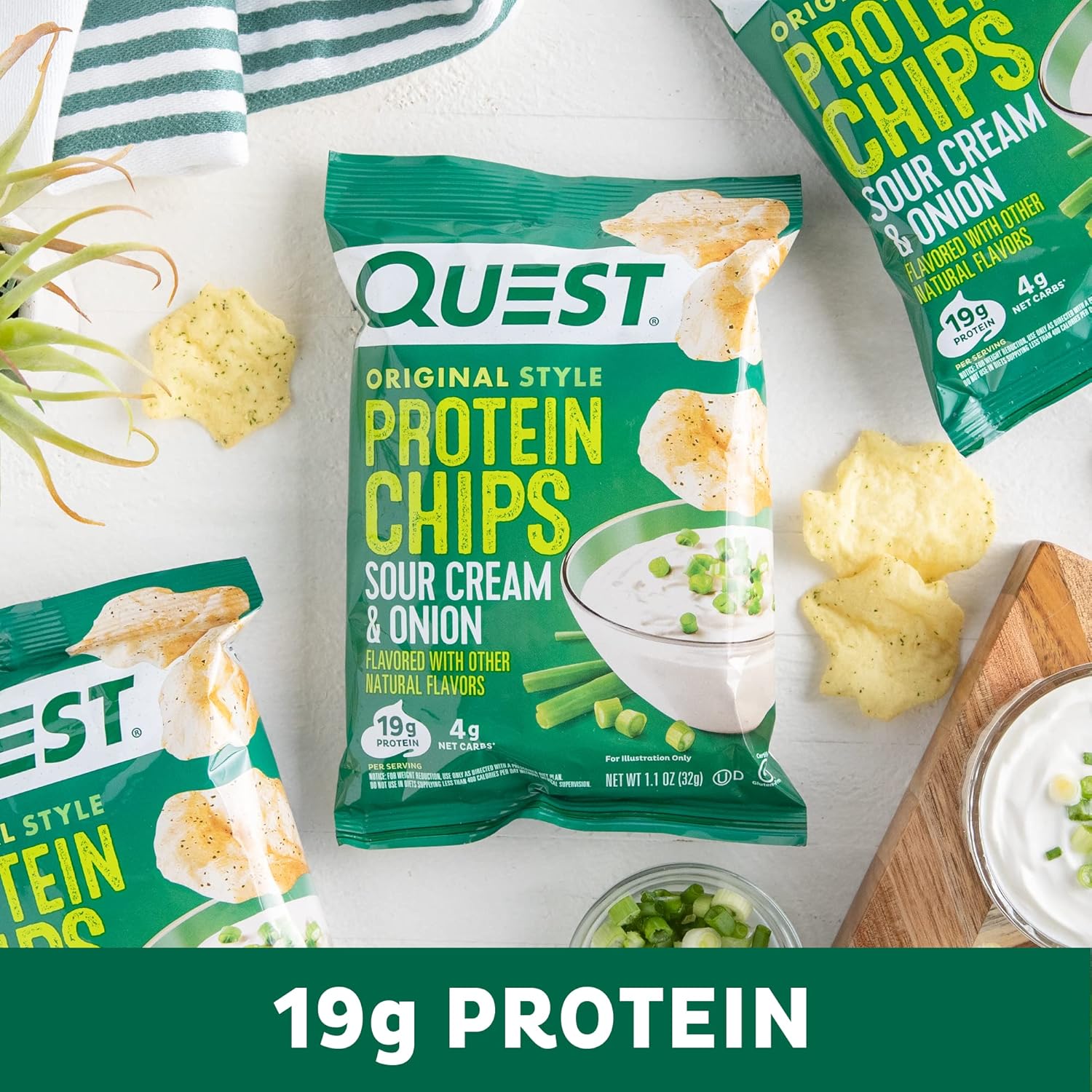 Protein Chips, Sour Cream & Onion, BBQ, 1.1 Ounce, Pack of 12 C2939