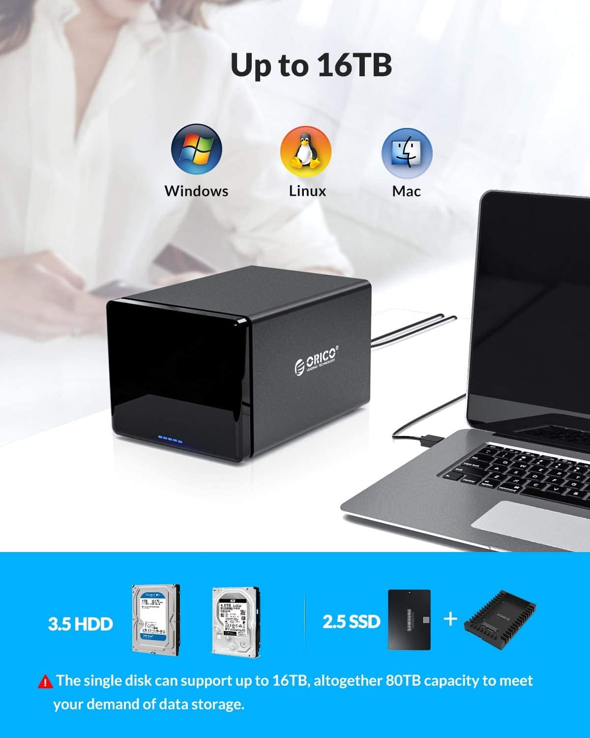 4 Bay HDD Raid Enclosure USB External Hard Drive Enclosure Aluminum SATA III Disk Storage Case B66535