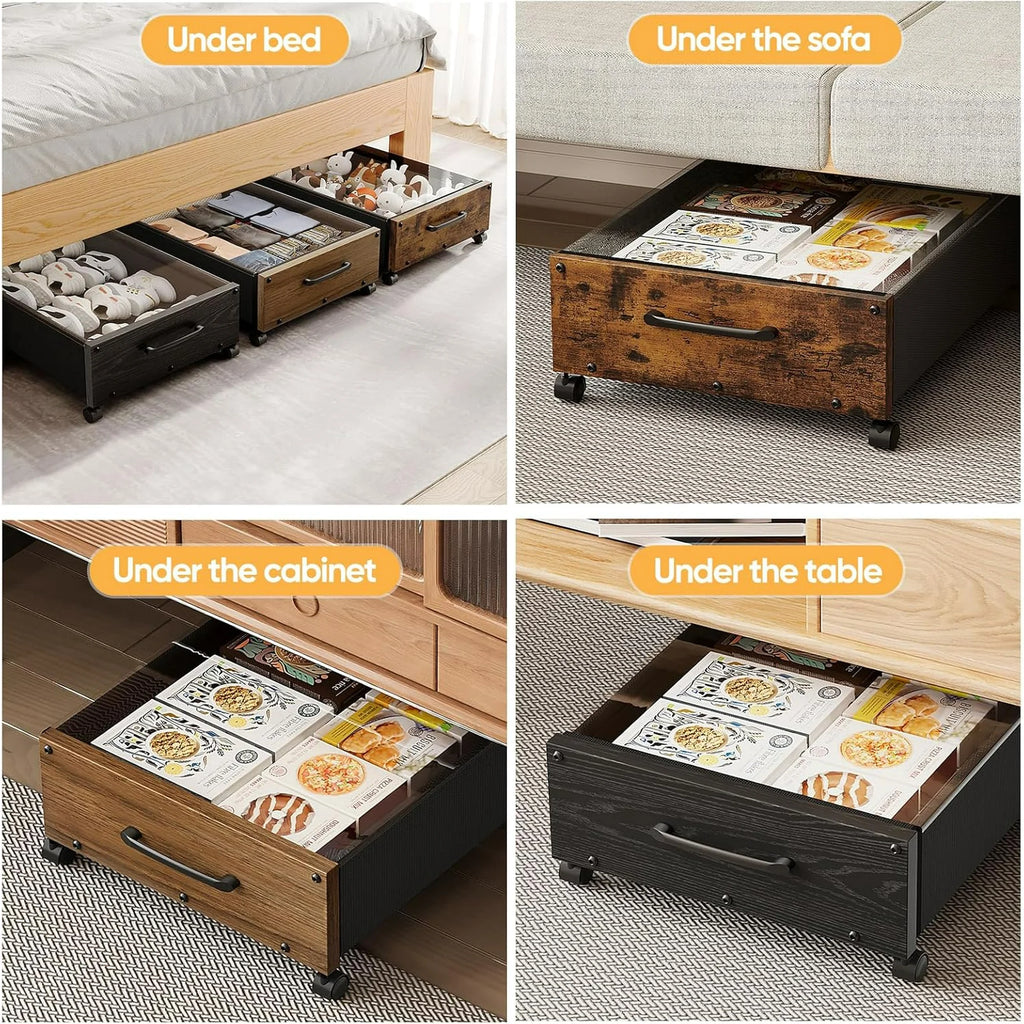 80L Extra-large Rolling Under Bed Storage Bins 2 Pack with Removable Lid B423