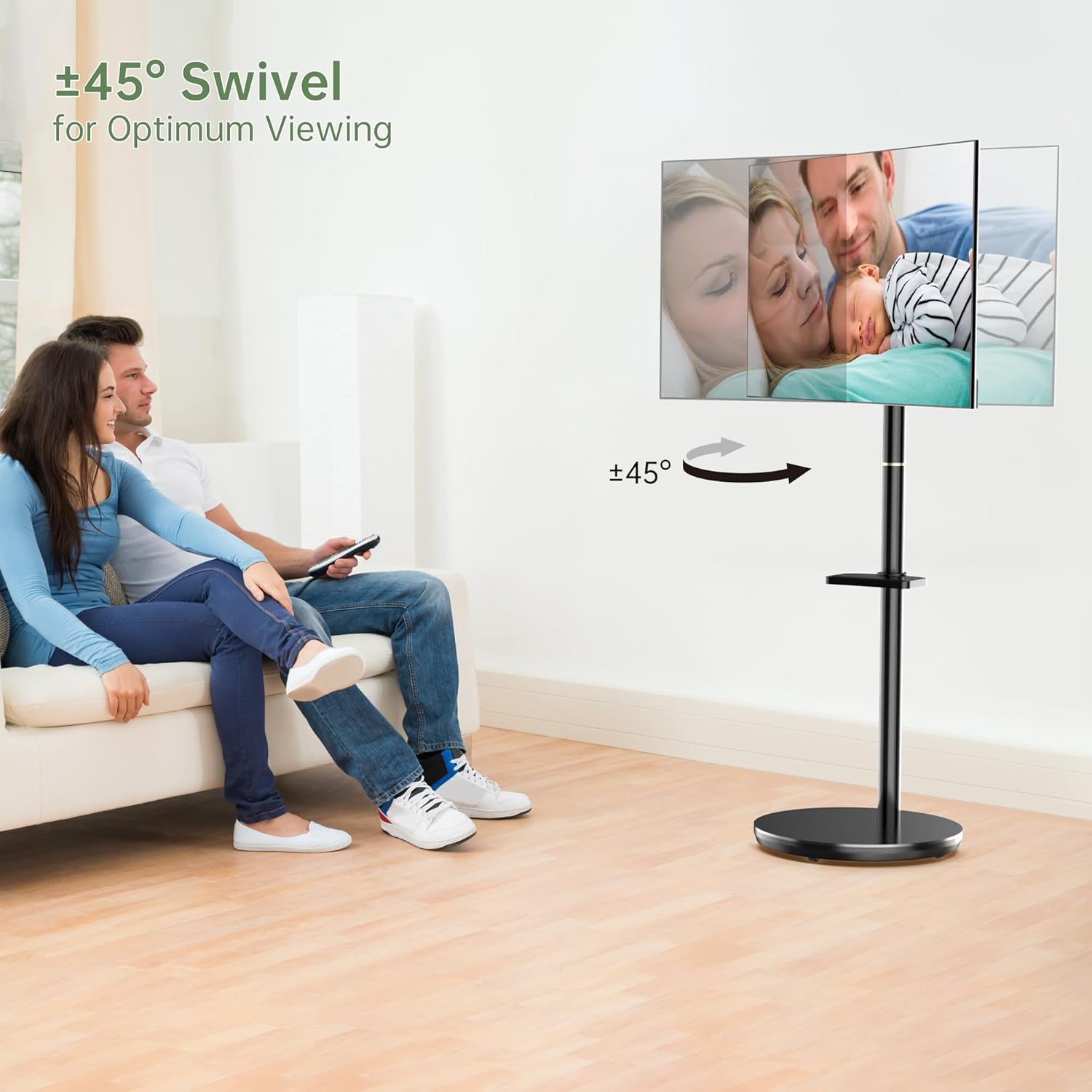 Black Rolling TV Stand with Wheels, Height Adjustable, VESA 200x200mm H46011