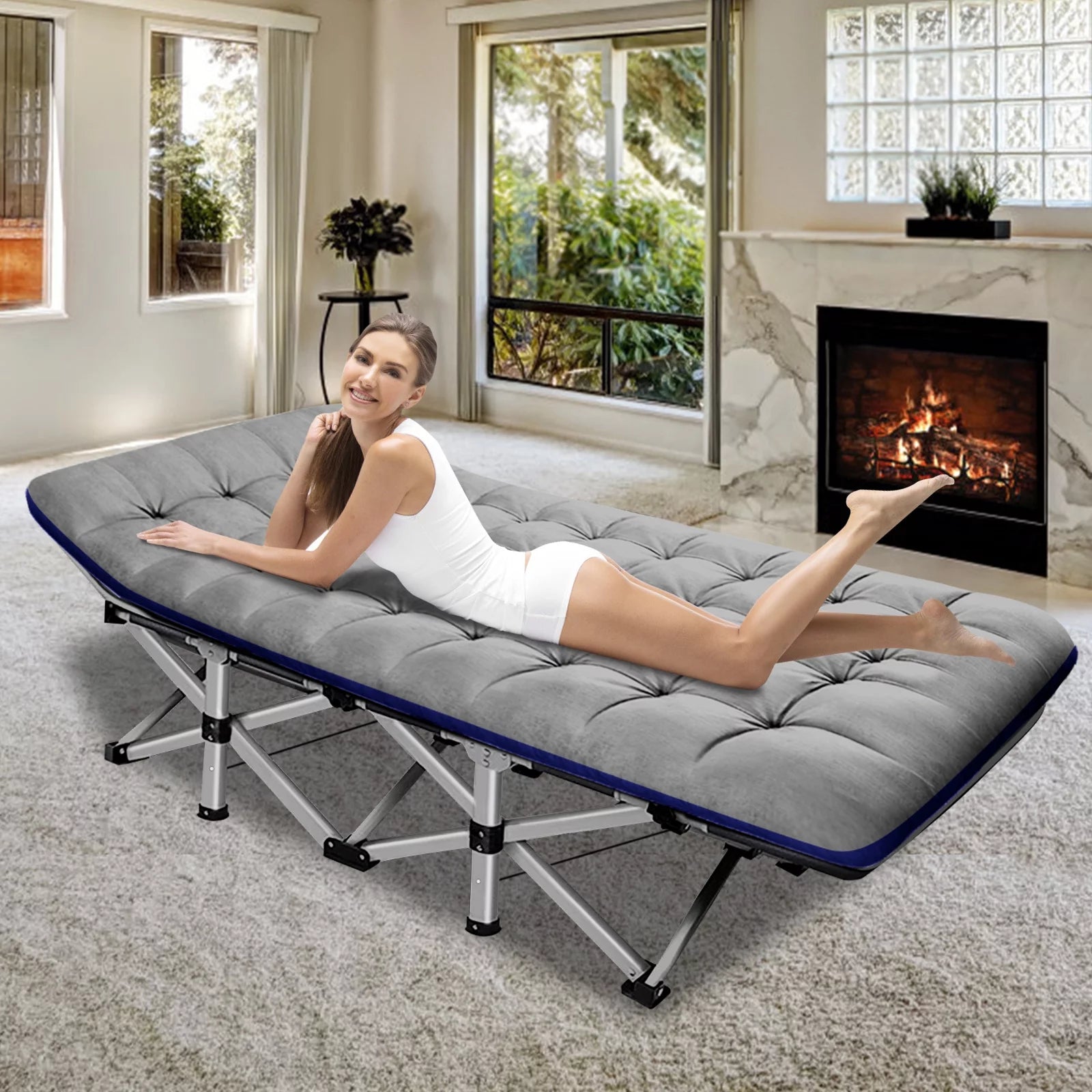 75" Portable Folding Camping Cot with Carry Bag W432115