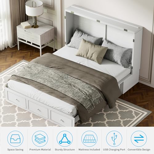 Grey Murphy Bed Cabinet with Tri-Folding Mattress K943