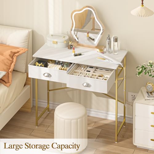 White 31.5 Inch Vanity Desk with Drawers F34301