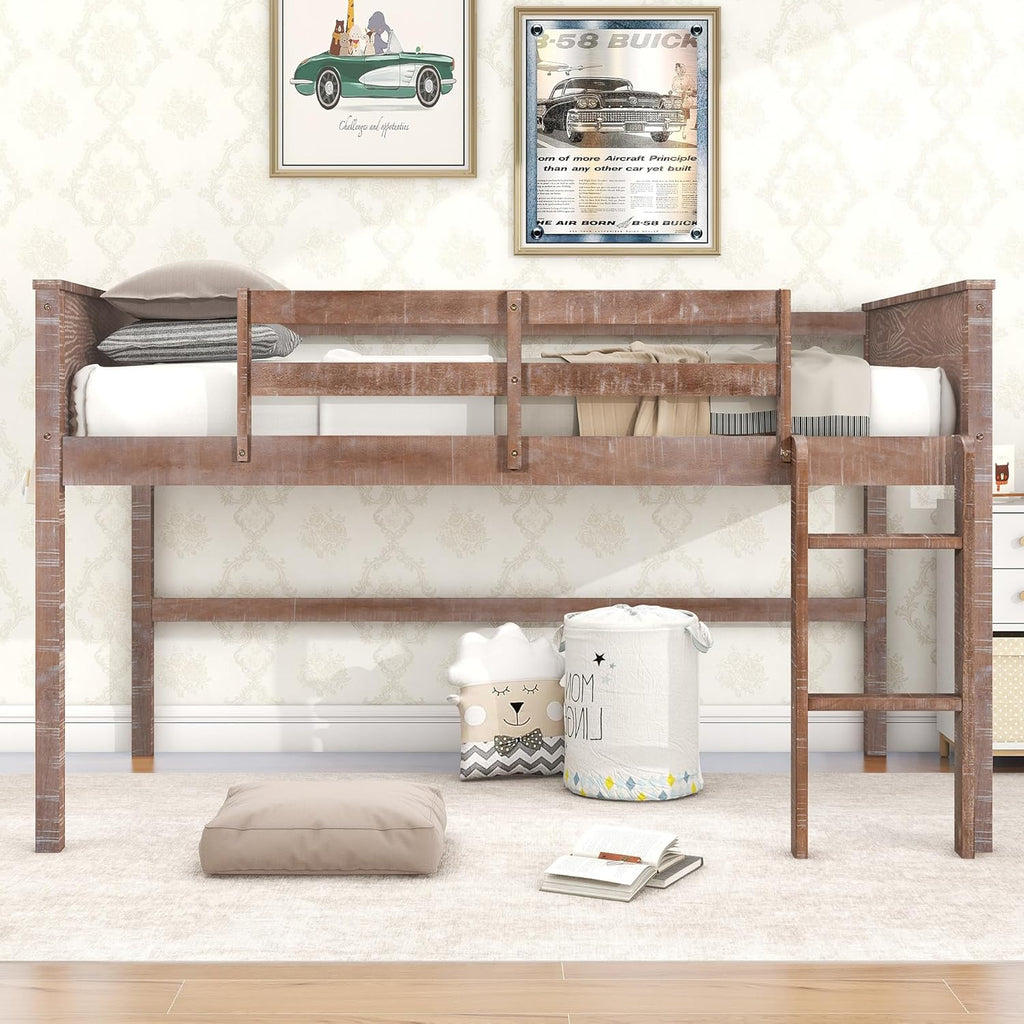 Twin Size Wood Loft Bed with Hanging Clothes Rack K9523