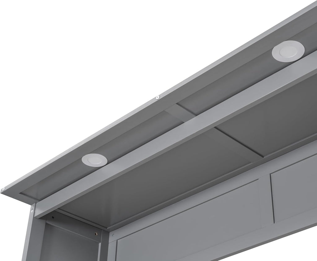 Queen Size Murphy Bed with Double Drawers and Open Storage Shelves, Grey A206