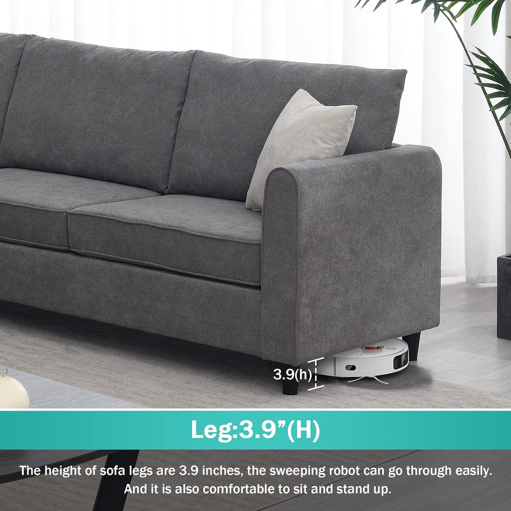 Grey Upholstered L Shape Sectional Sofa with 3 Pillows M891