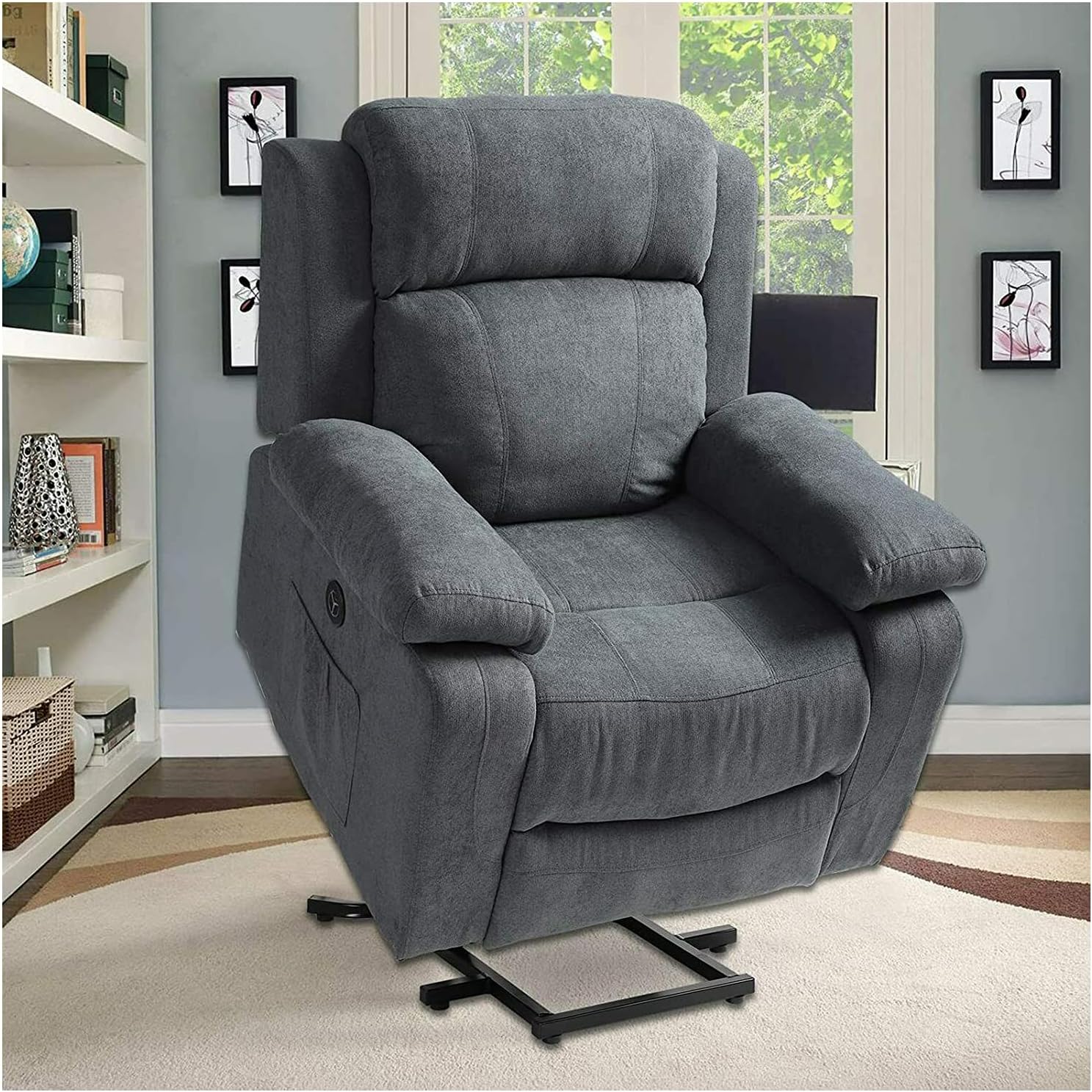 Grey Linen Electric Power Lift Recliner Sofa with Remote Control J852853