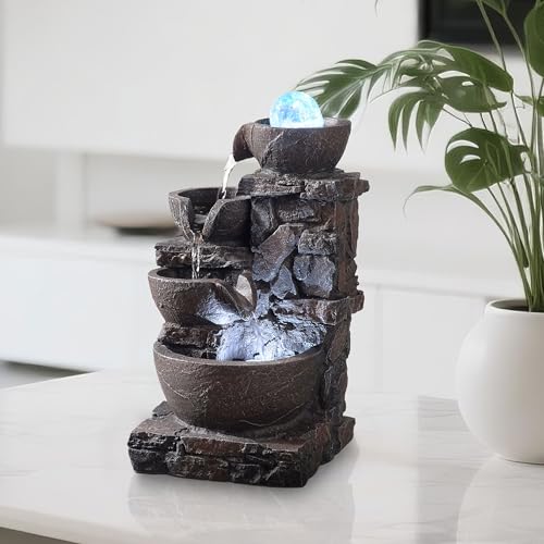 4-Tier Stone Tabletop Fountain with LED Lights W9132