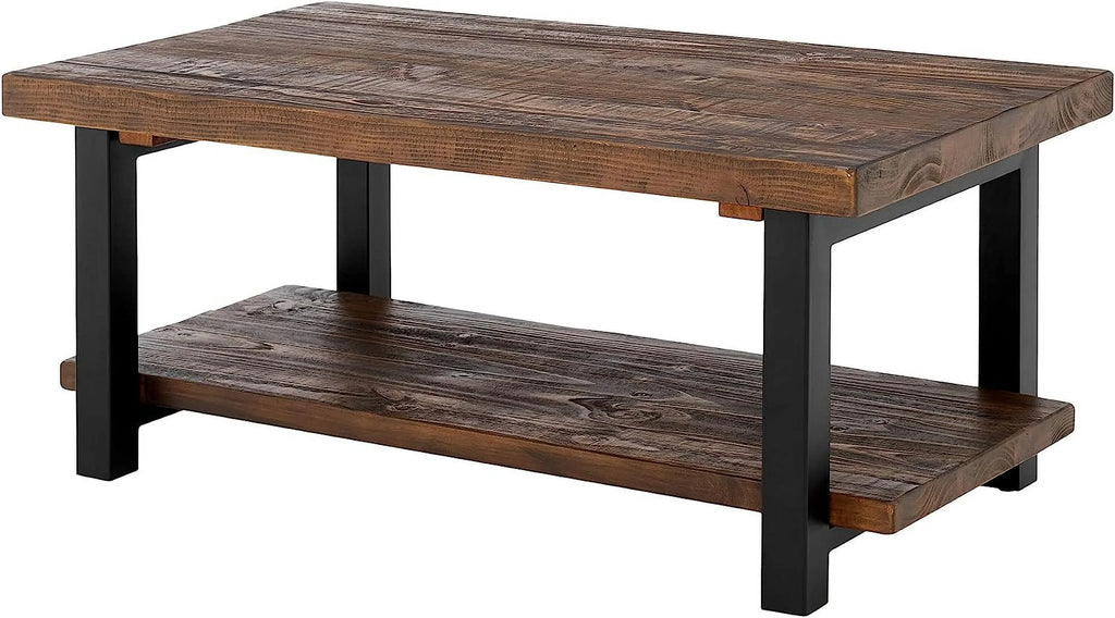 Rustic Industrial Metal and Solid Wood Coffee Table 42 in x 24 in x 18 in Brown E96563