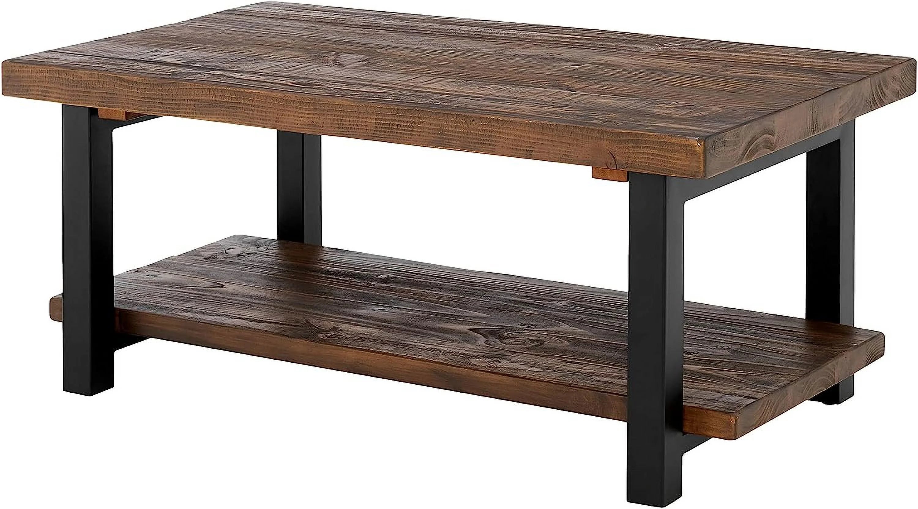 Rustic Industrial Metal and Solid Wood Coffee Table 42 in x 24 in x 18 in Brown E96563