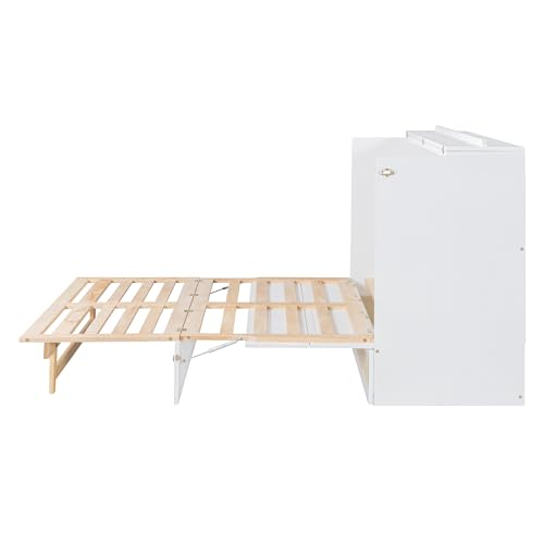 Queen Size Solid Pine Murphy Bed with Storage Drawer Q583115