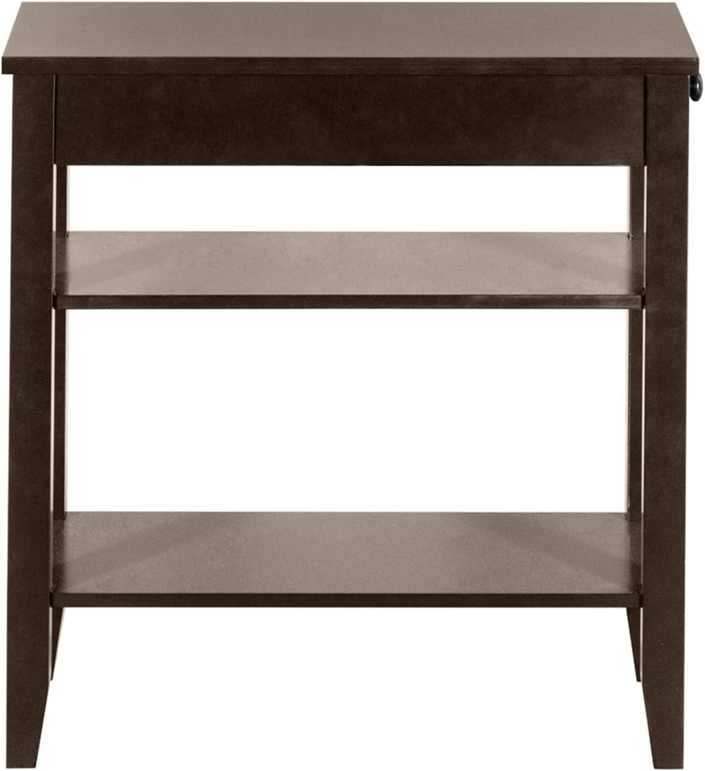 Brown End Table with Drawer, 2-Tier Open Storage Shelves, 11.2" L x 23.62" W x 24" H D5825