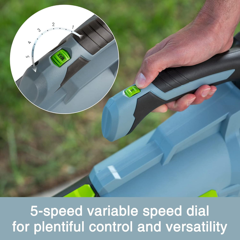 20V Cordless Leaf Blower with 5 Adjustable Speeds, 350 CFM, 4.0Ah Battery and Charger I69052