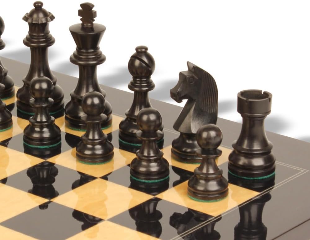 Ebonized & Boxwood Chess Set with Black & Ash Burl Chess Board - 3.75" King F483